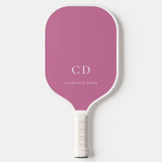 Roze witte monogram initiële naam pickleball paddle (Voorkant)