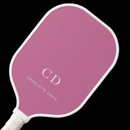 Roze witte monogram initiële naam pickleball paddle