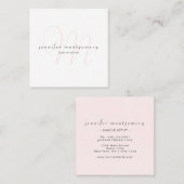 Roze witte monogram Waterverf Vierkante Visitekaartje (Voorkant / Achterkant)