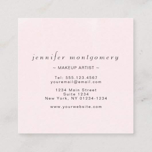 Roze witte monogram Waterverf Vierkante Visitekaartje (Achterkant)