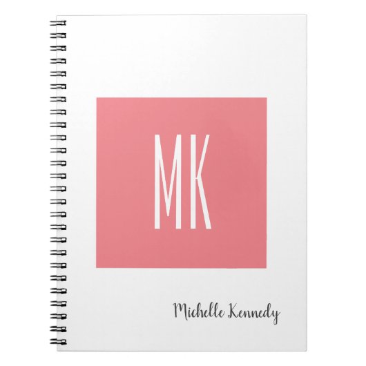 Roze witte monogrammen Professionele Moderne Notitieboek (Voorkant)
