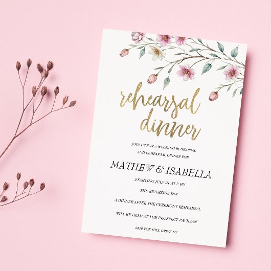Roze witte munt lente bloem Rehearsal Dinner Kaart