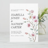 Roze witte munt lila lentebloem bruiloft kaart (Staand voorkant)