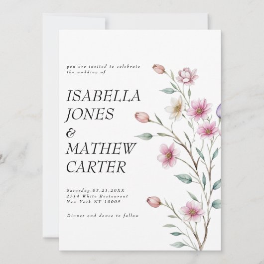 Roze witte munt lila lentebloem bruiloft kaart (Voorkant)