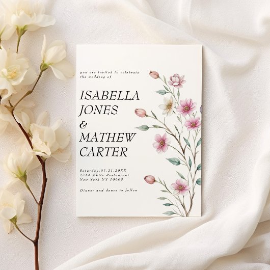 Roze witte munt lila lentebloem bruiloft kaart