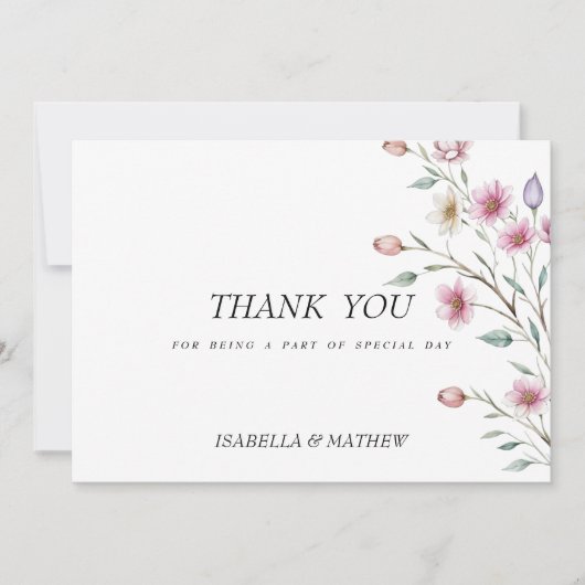 Roze witte munt lila lentebloem Dank U Kaart (Voorkant)