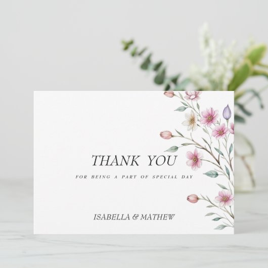 Roze witte munt lila lentebloem Dank U Kaart (Staand voorkant)