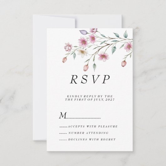 Roze witte munt lila lentebloem RSVP Kaart (Voorkant)