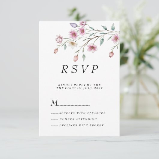 Roze witte munt lila lentebloem RSVP Kaart (Staand voorkant)