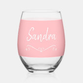 Roze Witte Naam Verjaardag 4Sandra Drinkware Set Wijnglas Zonder Voet (Voorkant)