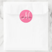 Roze Witte Namen Monogram M Bruiloft Sticker (Tas)