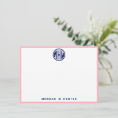 Roze witte navel Circle Monogram Font DIY BG Bedankkaart (Staand voorkant)
