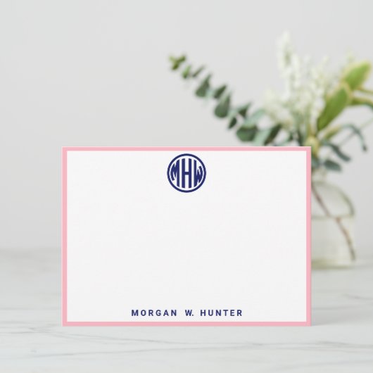 Roze witte navel Circle Monogram Font DIY BG Bedankkaart (Staand voorkant)