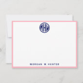 Roze witte navel Circle Monogram Font DIY BG Bedankkaart (Voorkant)