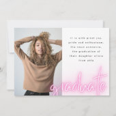 Roze witte neon Elegant Afstudeerder Afstuderen tw Aankondiging (Achterkant)