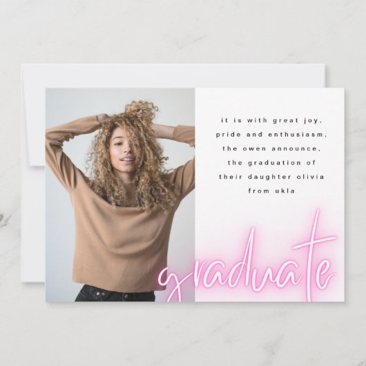 Roze witte neon Elegant Afstudeerder Afstuderen tw Aankondiging (Achterkant)