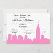 Roze witte NYC Skyline Silhouette Sweet Sixteen Kaart (Voorkant)