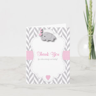 Roze, witte olifant 🐘 Baby shower Dank u wel Bedankkaart