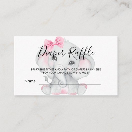 Roze witte olifant meisje baby shower luidop raffi informatiekaartje (Voorkant)