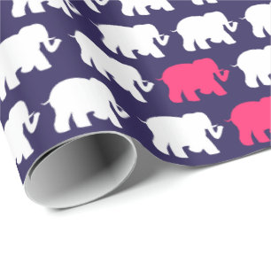 Roze & witte olifantenontwerp het van de marine, cadeaupapier
