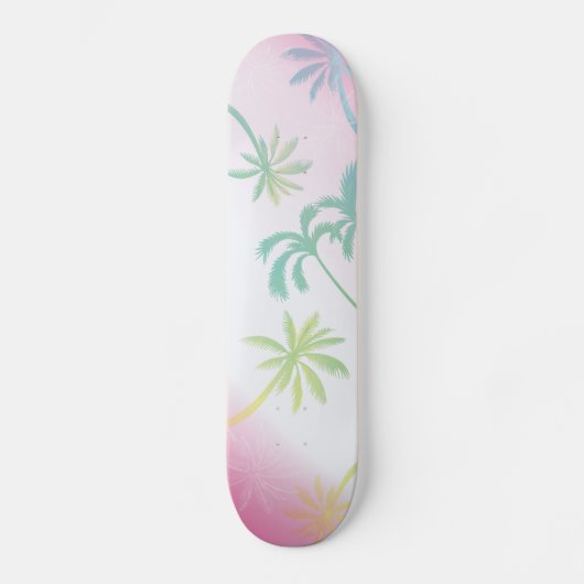 Roze witte ombaarpalm tropische skateboard (Voorkant)