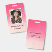 Roze Witte Ombre Glitter Personeel Foto Badge (Voor- en achterkant)