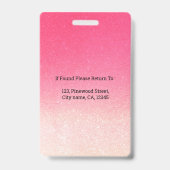 Roze Witte Ombre Glitter Personeel Foto Badge (Achterkant)