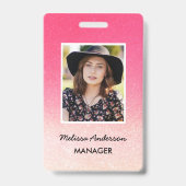 Roze Witte Ombre Glitter Personeel Foto Badge (Voorzijde)