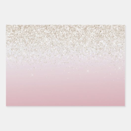 Roze witte ombre Gold Glitter Heart Inpakpapier Vel (Voorkant 3)