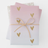 Roze witte ombre Gold Glitter Heart Inpakpapier Vel (In situ)