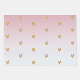 Roze witte ombre Gold Glitter Heart Inpakpapier Vel