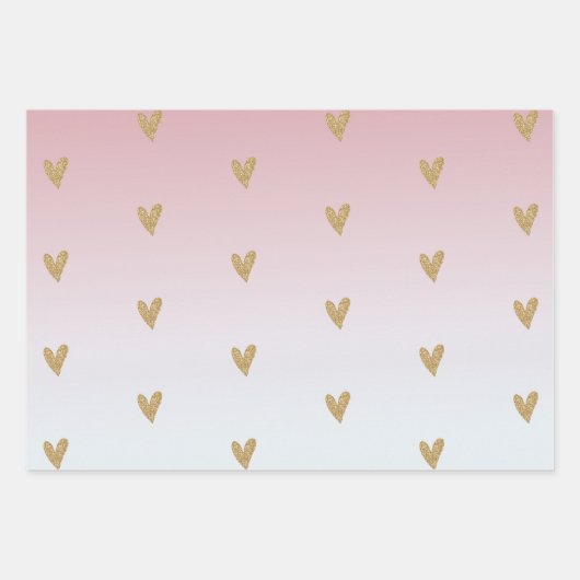 Roze witte ombre Gold Glitter Heart Inpakpapier Vel (Voorkant)