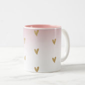 Roze witte ombre Gold Glitter Heart Tweekleurige Koffiemok (Voorkant rechts)