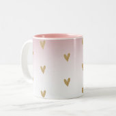 Roze witte ombre Gold Glitter Heart Tweekleurige Koffiemok (Voorkant links)