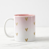 Roze witte ombre Gold Glitter Heart Tweekleurige Koffiemok (Links)
