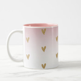 Roze witte ombre Gold Glitter Heart Tweekleurige Koffiemok