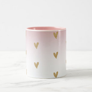 Roze witte ombre Gold Glitter Heart Tweekleurige Koffiemok