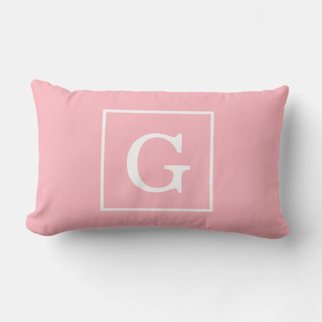 Roze Witte Omlijst Initiaal Monogram Kussen (Voorkant)