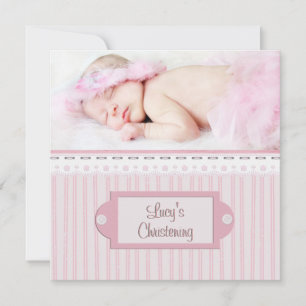 Roze Witte Ooglet Meisje Foto Doop Doopfeest Kaart