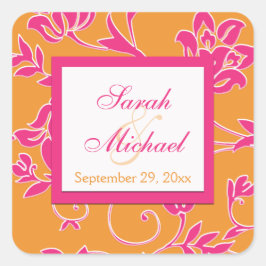 Roze, witte, Oranje 1,5-inch Square Wedding Sticke Vierkante Sticker