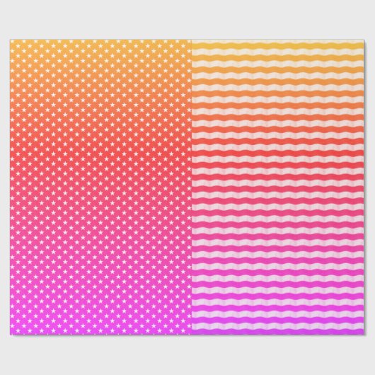 Roze witte Oranje sterren en stripes patroon Cadeaupapier (Vlak)