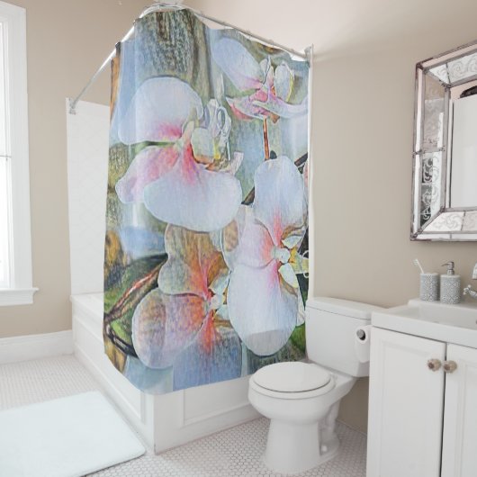 Roze witte orchideeën bloemen waterverf douchegordijn