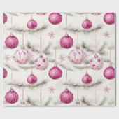 Roze Witte  Ornamenten Kerst Cadeaupapier (Vlak)