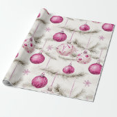 Roze Witte  Ornamenten Kerst Cadeaupapier (Uitgerold)