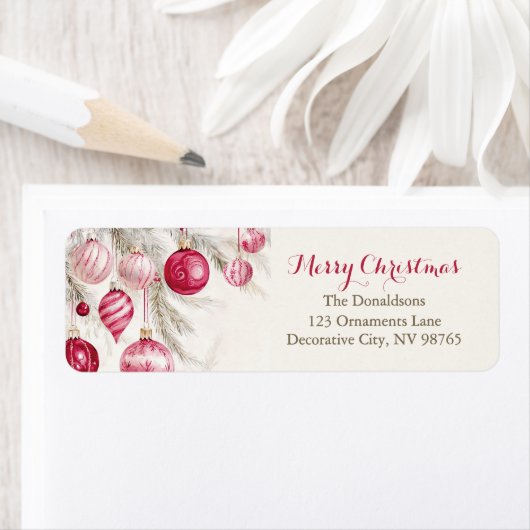 Roze Witte  Ornamenten Kerst Etiket (Insitu)