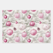 Roze Witte Ornamenten Kerst Inpakpapier Vel (Voorkant 3)