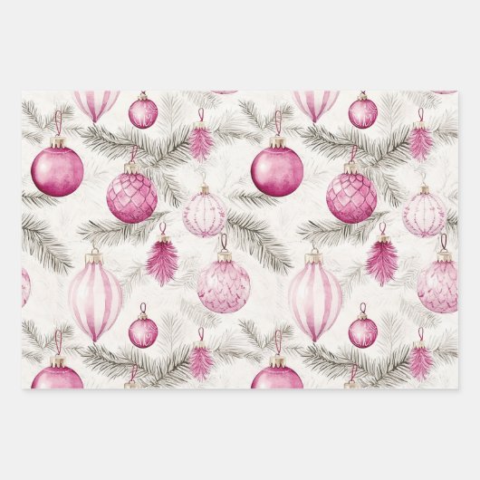 Roze Witte Ornamenten Kerst Inpakpapier Vel (Voorkant 2)