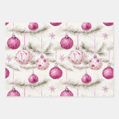 Roze Witte  Ornamenten Kerst Inpakpapier Vel (Voorkant)