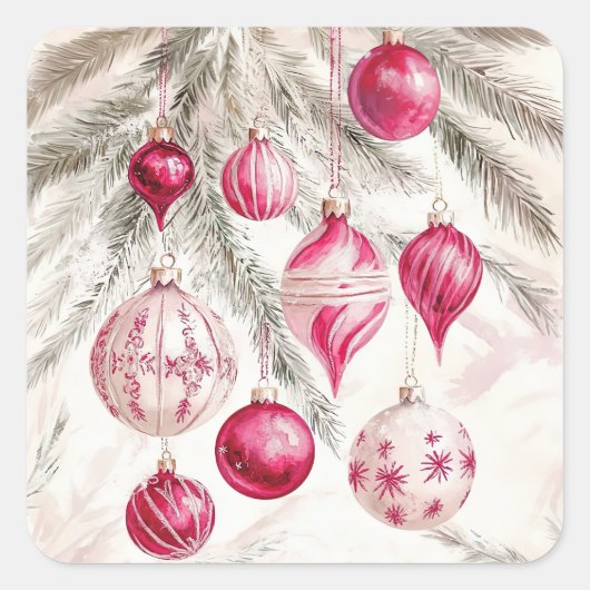 Roze witte Ornamenten Kerst sticker (Voorkant)