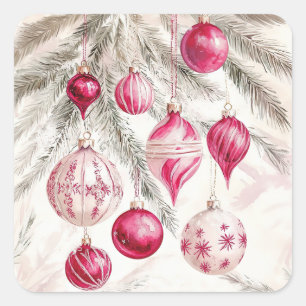 Roze witte Ornamenten Kerst sticker